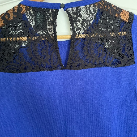 Ann Taylor Royal Blue Sweater Dress with Black Lace Shoulders - Picture 5 of 9